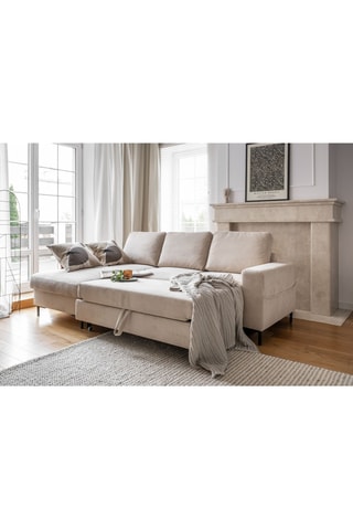 Canapé d’angle gauche convertible Lofty Lilly - Beige - 4 places - En polyester toucher velours - Dimensions couchage 130 x 196 cm