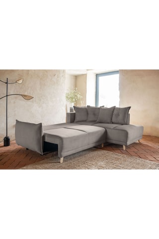 Canapé d’angle droit convertible Lazy Lukka - Gris - 6 places - Toucher velours - Dimensions couchage 140 x 210 cm