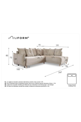 Canapé d’angle droit convertible Lazy Lukka - Rouge brique - 6 places - Toucher velours - Dimensions couchage 140 x 210 cm