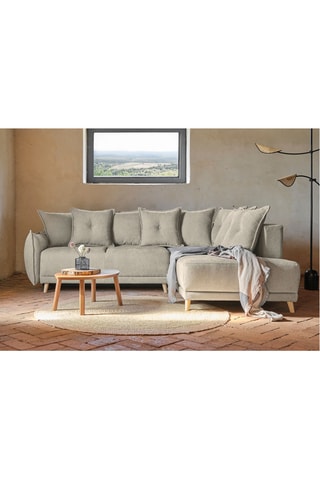 Canapé d’angle droit convertible Lazy Lukka - Taupe - 6 places - Toucher velours - Dimensions couchage 140 x 210 cm