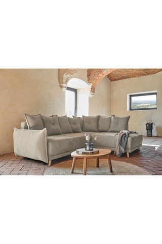 Canapé d’angle droit convertible Lazy Lukka - Taupe - 6 places - Toucher velours - Dimensions couchage 140 x 210 cm