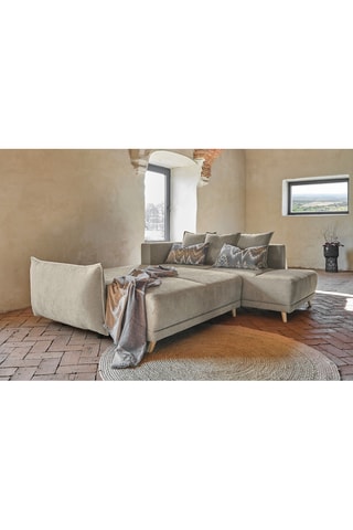 Canapé d’angle droit convertible Lazy Lukka - Taupe - 6 places - Toucher velours - Dimensions couchage 140 x 210 cm