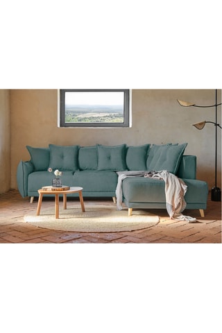 Canapé d’angle droit convertible Lazy - Turquoise - 6 places - En polyester - Dimensions couchage 140 x 210 cm