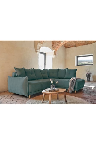 Canapé d’angle droit convertible Lazy - Turquoise - 6 places - En polyester - Dimensions couchage 140 x 210 cm