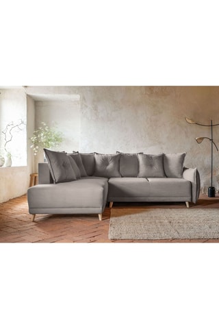 Canapé d’angle gauche convertible Lazy - Ecru - 6 places - En polyester - Dimensions couchage 140 x 210 cm