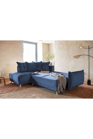 Canapé d’angle gauche convertible Lazy - Bleu marine - 6 places - En polyester - Dimensions couchage 140 x 210 cm
