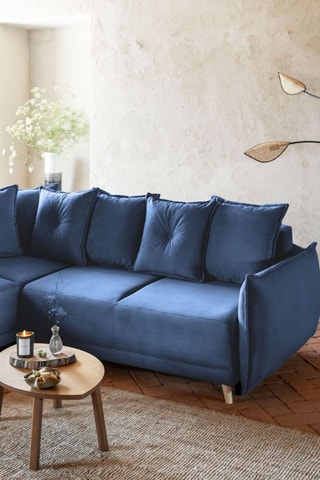 Canapé d’angle gauche convertible Lazy - Bleu marine - 6 places - En polyester - Dimensions couchage 140 x 210 cm