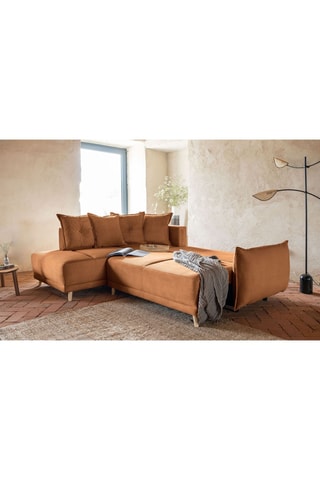 Canapé d’angle gauche convertible Lazy - Rouge brique - 6 places - En polyester - Dimensions couchage 140 x 210 cm