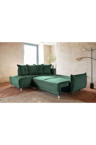 Canapé d’angle gauche convertible Lazy - Vert bouteille - 6 places - En polyester - Dimensions couchage 140 x 210 cm