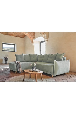 Canapé d’angle gauche convertible Lazy - Gris clair - 6 places - En polyester antitache - Dimensions couchage 140 x 210 cm