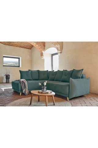 Canapé d’angle gauche convertible Lazy - Turquoise - 6 places - En polyester antitache - Dimensions couchage 140 x 210 cm