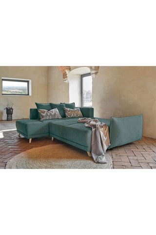 Canapé d’angle gauche convertible Lazy - Turquoise - 6 places - En polyester antitache - Dimensions couchage 140 x 210 cm