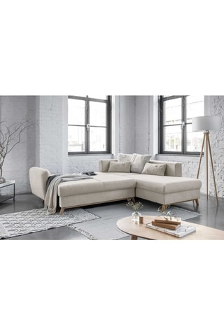 Canapé d’angle droit convertible Scandic Lagom - Beige - 6 places - En polyester - Dimensions couchage 116 x 205 cm