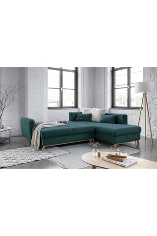 Canapé d’angle droit convertible Scandic Lagom - Turquoise - 6 places - En polyester - Dimensions couchage 116 x 205 cm