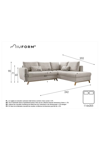 Canapé d’angle droit convertible Scandic Lagom - Turquoise - 6 places - En polyester - Dimensions couchage 116 x 205 cm