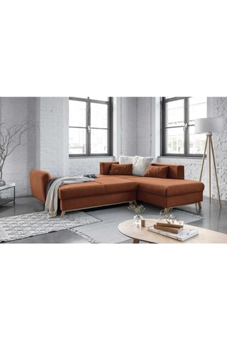 Canapé d’angle droit convertible Scandic Lagom - Rouge brique - 6 places - En polyester - Dimensions couchage 116 x 205 cm