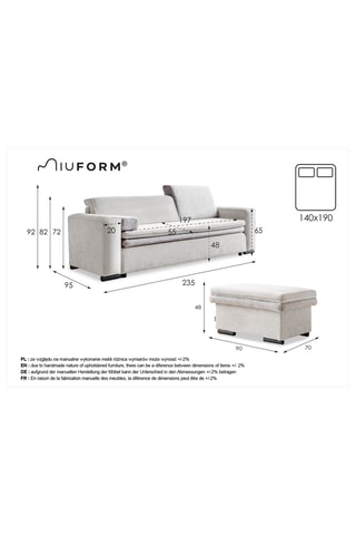 Canapé convertible Groovy Miu - Gris foncé - 3 places - En polyester antitache -  Dimensions couchage 140 x 190 cm