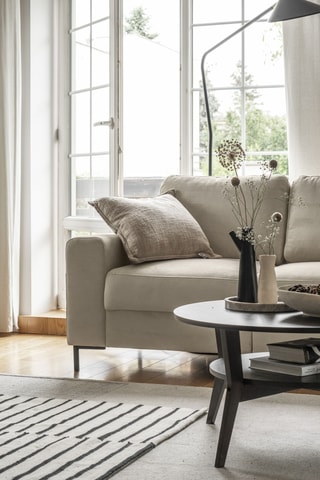 Canapé d’angle droit convertible Lofty Lilly - Beige - 5 places - En polyester toucher velours - Dimensions couchage 130 x 200 cm