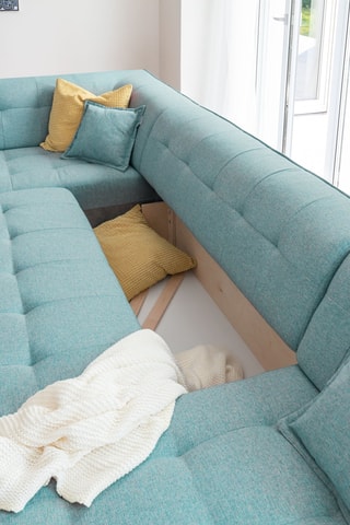 Canapé d’angle convertible Dazzing Daisy - Turquoise - 8 places - En polyester -Dimensions couchage 110 x 270 cm