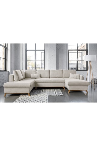 Canapé d’angle gauche panoramique convertible Scandic Lagom - Beige - 8 places - En polyester - Dimensions couchage 116 x 275 cm