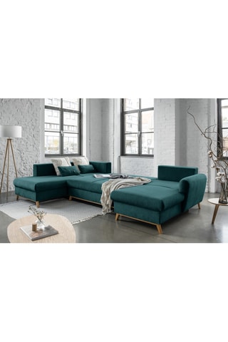 Canapé d’angle gauche panoramique convertible Scandic Lagom - Turquoise - 8 places - En polyester - Dimensions couchage 116 x 275 cm