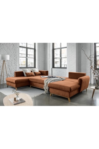 Canapé d’angle gauche panoramique convertible Scandic Lagom - Rouge brique - 8 places - En polyester - Dimensions couchage 116 x 275 cm