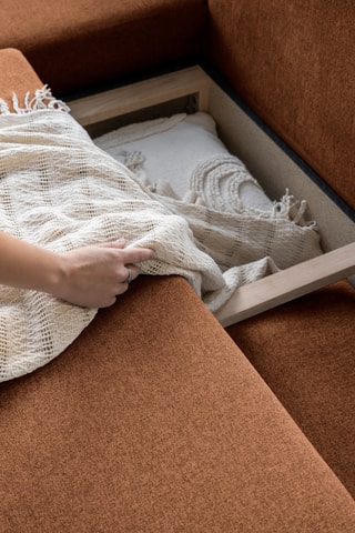 Canapé d’angle gauche panoramique convertible Scandic Lagom - Rouge brique - 8 places - En polyester - Dimensions couchage 116 x 275 cm