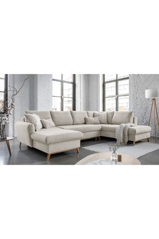Canapé d’angle droit panoramique convertible Scandic Lagom - Beige - 8 places - En polyester - Dimensions couchage 116 x 275 cm
