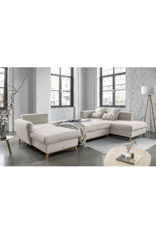 Canapé d’angle droit panoramique convertible Scandic Lagom - Beige - 8 places - En polyester - Dimensions couchage 116 x 275 cm