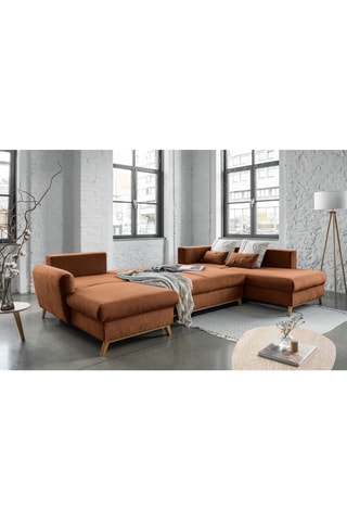 Canapé d’angle droit panoramique convertible Scandic Lagom - Rouge brique - 8 places - En polyester - Dimensions couchage 116 x 275 cm