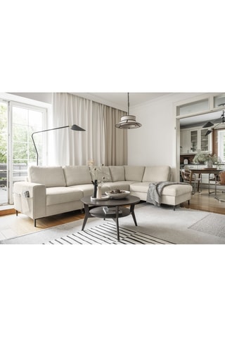 Canapé d’angle droit convertible Lofty Lilly - Beige - 7 places - En polyester toucher velours - Dimensions couchage 130 x 200 cm