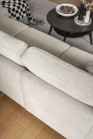 Canapé d’angle droit convertible Lofty Lilly - Beige - 7 places - En polyester toucher velours - Dimensions couchage 130 x 200 cm