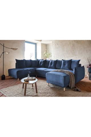 Canapé d’angle gauche panoramique convertible Lazy - Bleu marine - 8 places - En polyester - Dimensions couchage 130 x 280 cm