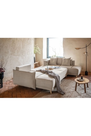 Canapé d’angle droit panoramique convertible Lazy - Beige - 8 places - En polyester - Dimensions couchage 130 x 280 cm