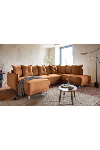 Canapé d’angle droit panoramique convertible Lazy - Rouge brique - 8 places - En polyester - Dimensions couchage 130 x 280 cm