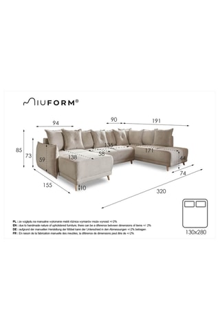 Canapé d’angle droit panoramique convertible Lazy - Gris foncé - 8 places - En polyester antitache - Dimensions couchage 130 x 280 cm
