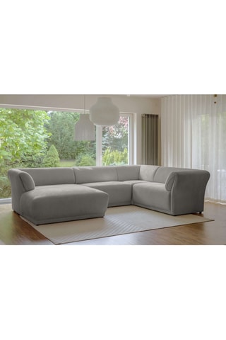 Canapé d’angle droit panoramique modulaire Gatsby - Gris clair - 7 places - En polyester