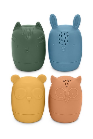 4 juguetes de baño de silicona Amigos - Verde y azul - Desde 6 meses