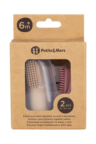 2 cepillos de dientes de dedo de silicona Take&Match - Rosa y arena - Desde recién nacido