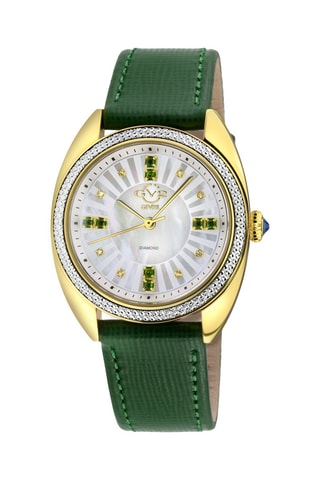 Montre à quartz en cuir, nacre, diamants et doré à l'or fin jaune Palermo