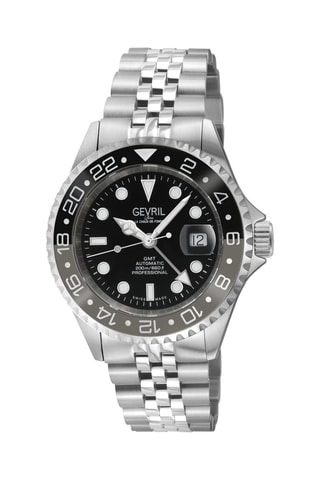 Montre automatique en acier Wall Street - GMT - Argenté et noir