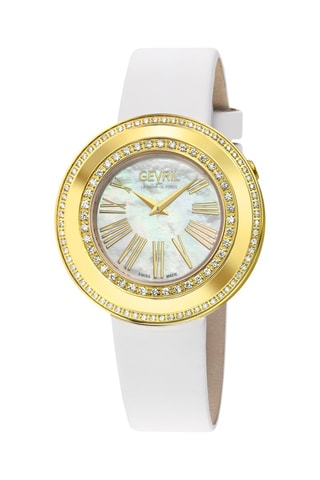 Montre à quartz Suisse en cuir - Blanc et doré