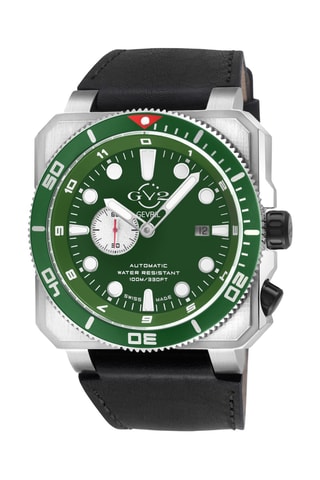 Montre automatique en cuir - Noir, argenté et vert