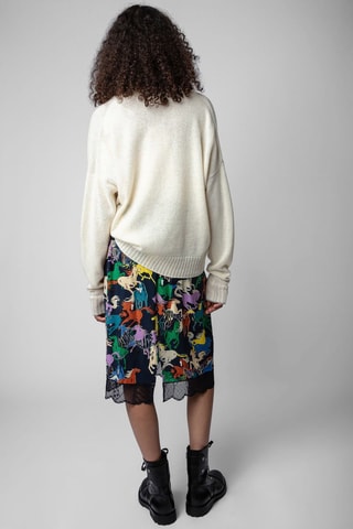 Jupe droite en soie - Bleu nuit