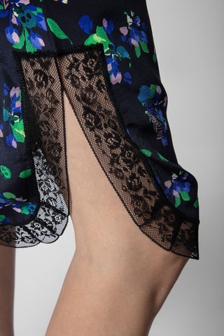 Jupe droite en soie - Noir et turquoise