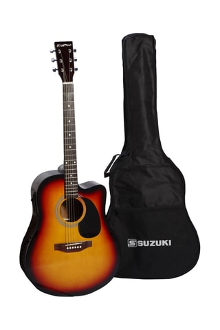 Guitare folk électro dreadnought avec housse - Jaune et marron