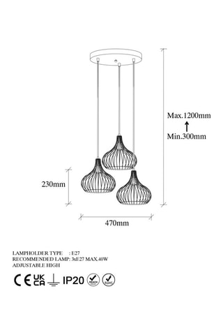 Hanglamp Teldamla - Glanzend Goudkleurig - 3 x 40 W