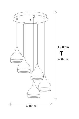 Hanglamp Yildo - Zwart - 5 x 100 W