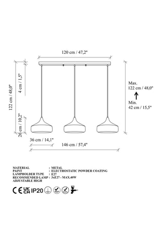 Hanglamp Yildo - Zwart - 3 x 40 W