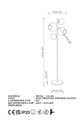 Staanlamp Benek - Zwart - 4 x 40 W